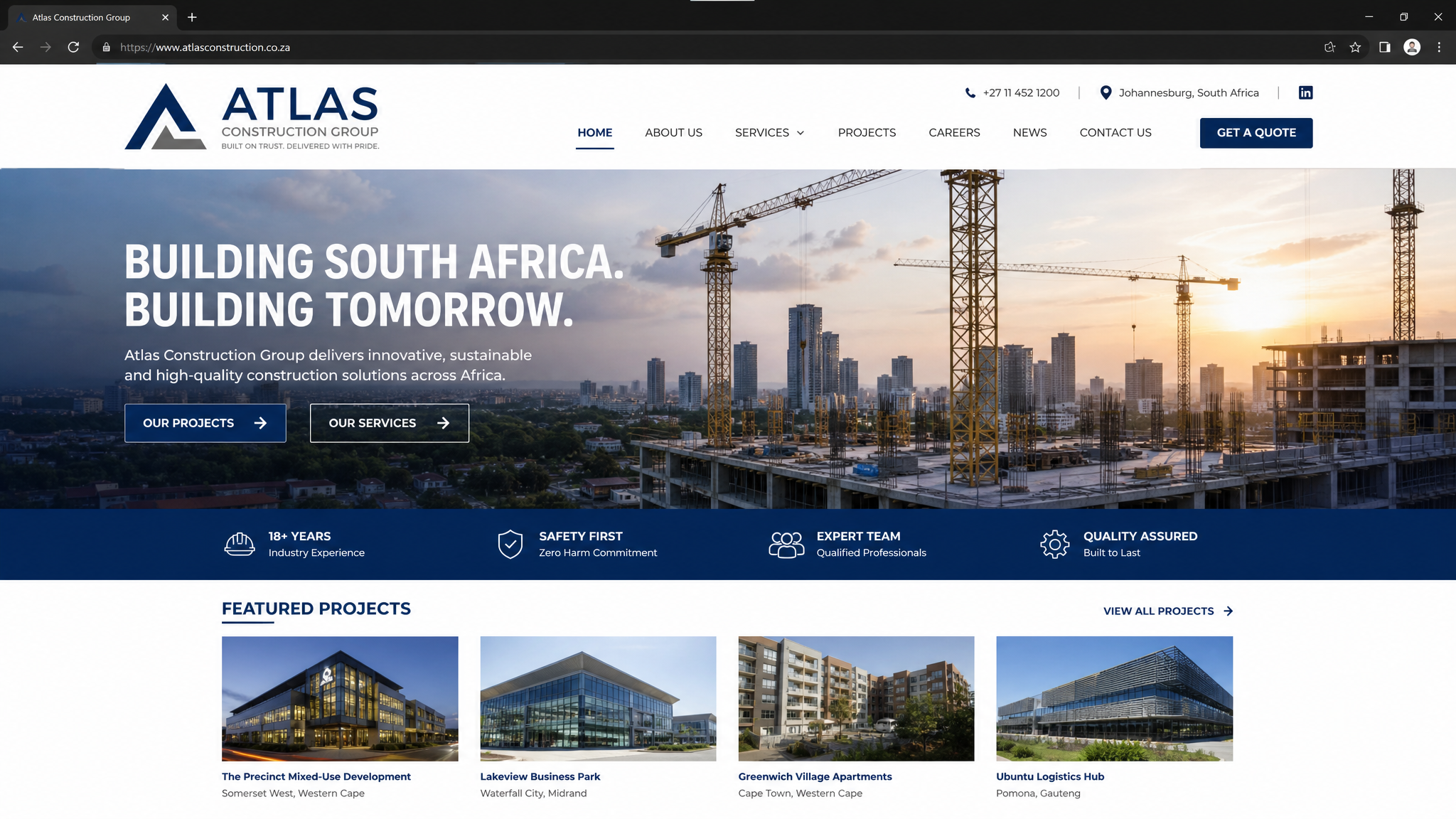 Atlas Construction Group website screenshot