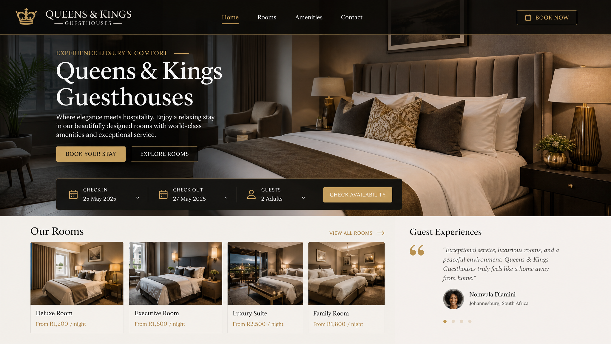 Queens & Kings Guesthouses website screenshot