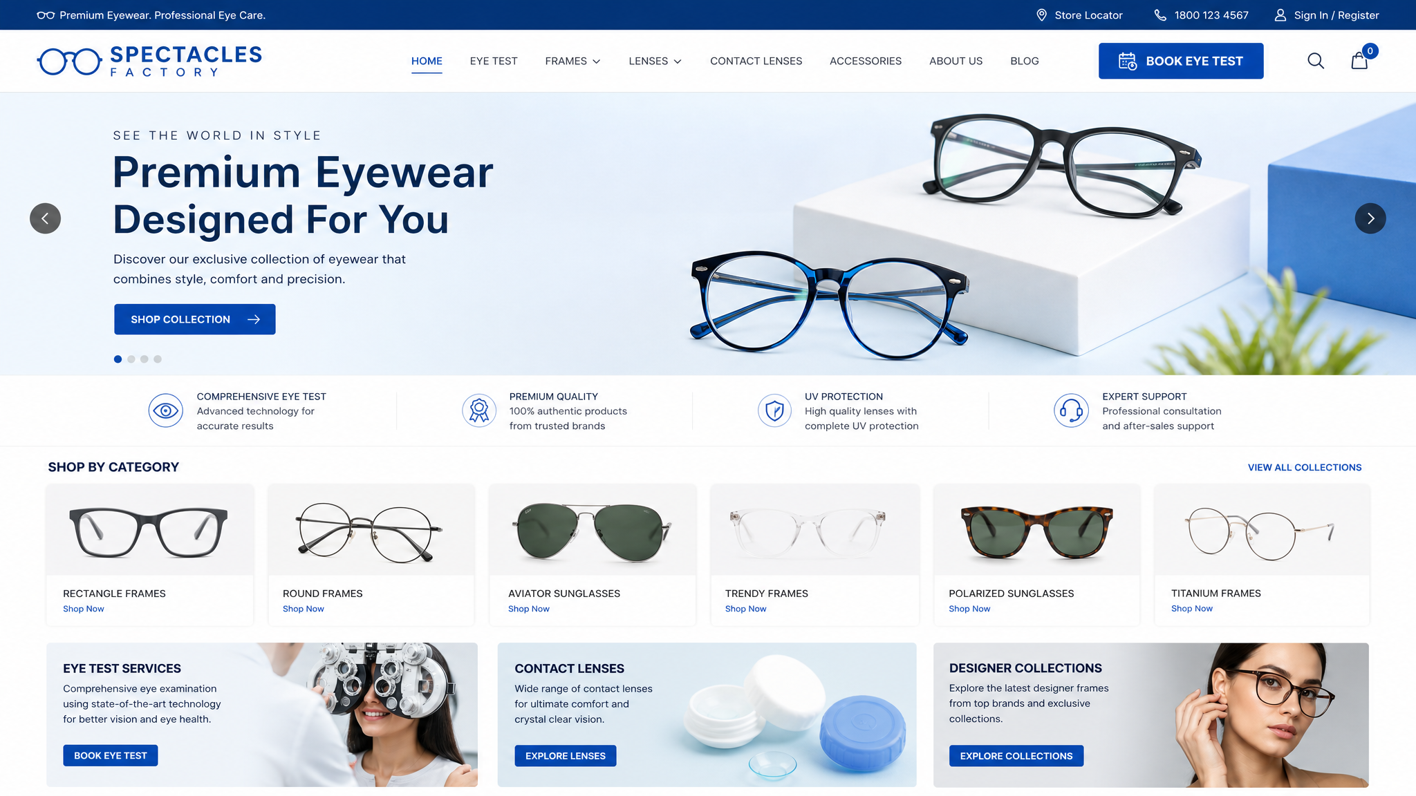 Spectacles Factory website screenshot