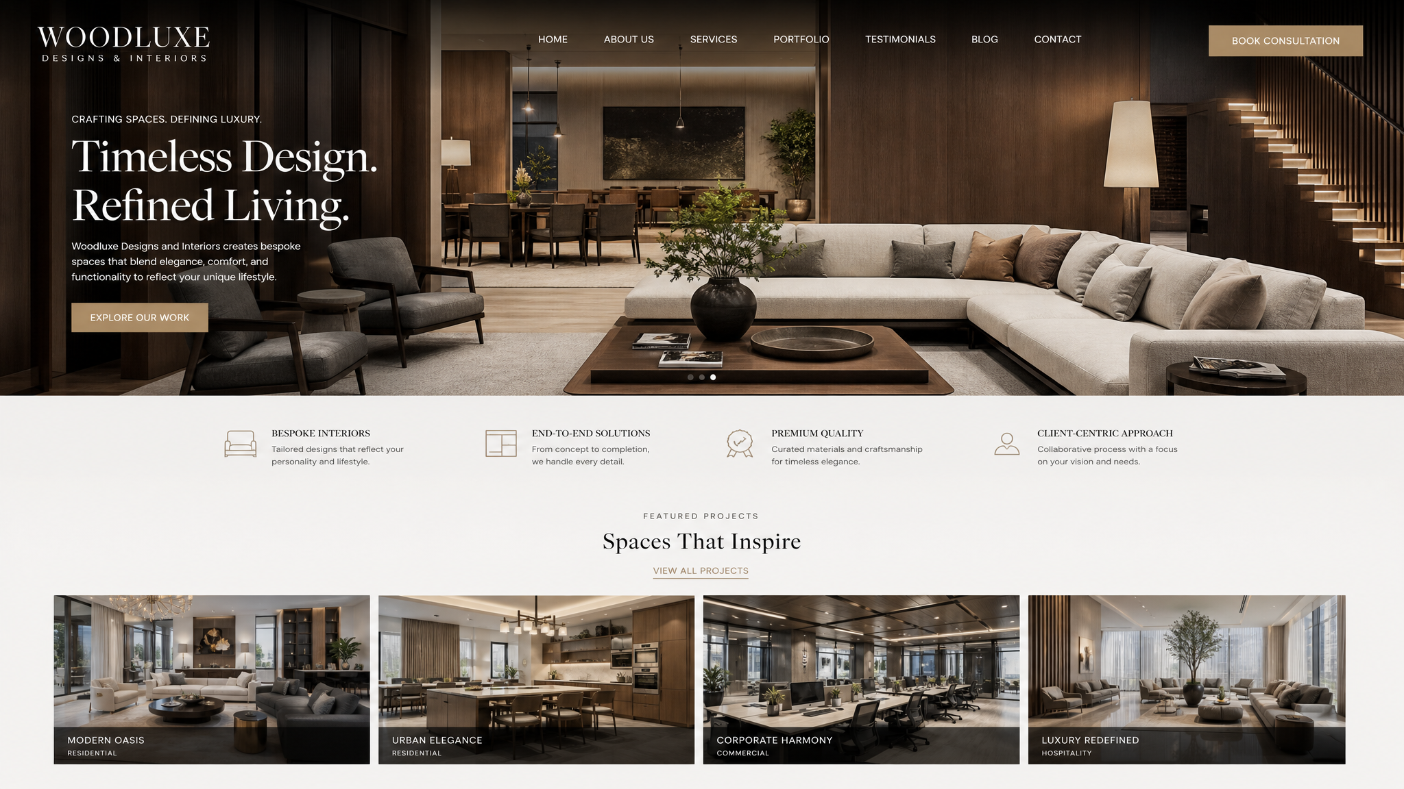 Woodluxe Designs & Interiors website screenshot